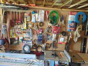 Lot of Assorted Garage Hand Tools Hardware & Pegboard Shop Supplies