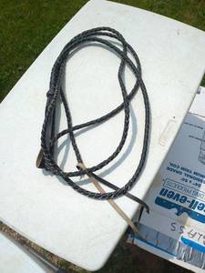 Vintage Handmade Braided Leather Bullwhip Black Western Ranch Whip