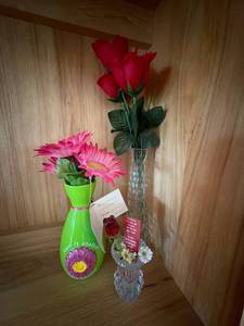 Decorative Floral Vase Lot Hand Painted Ceramic Glass Rose Bud Vases