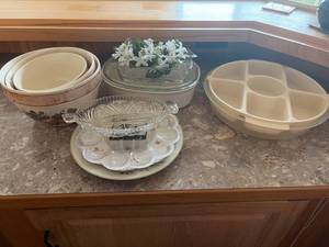 Lot of Assorted Serving Pieces Mixing Bowls Casserole Divided Tray