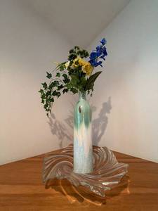 Lot of Asian Style Carved Chest Art Pottery Vase Glass Bowl