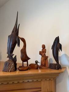 Vintage Hand Carved Wood Folk Art Animal Figurines & Decor Lot