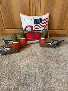 Mallard Duck Decorative Figures with USA Truck Throw Pillow Set