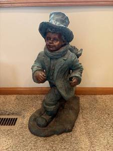 Bronze Finish Boy Statue With Top Hat Scarf 23in Decorative Figure
