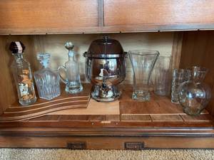 Vintage Barware & Glass Vase Lot - Chrome Dispenser, Decanters, Vases