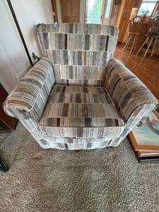 Upholstered Wingback Accent Chair Geometric Stripe Pattern
