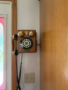 Vintage Style Limited Edition Wooden Wall Telephone Brass Bells Rotary Look
