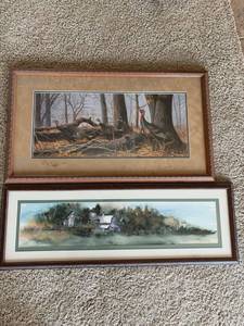 Lot of 3 Framed Art Prints - Signed D. Leonard Watercolors & Numbered Turkey Print