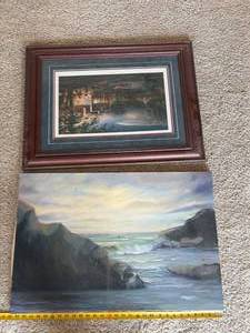 Lot of 2 Artworks Terry Redlin Summertime Framed Print & Original Oil Seascape
