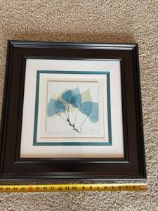 Signed Botanical Leaf Framed Wall Art Print Double Matted 16in
