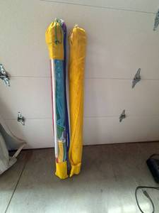Vintage Beach Sun Umbrella Set Rainbow Stripe & Yellow with Sleeves