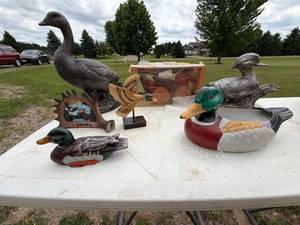 Lot of Duck Decor - LARK Toys Dooley Pull Toy, Wooden Mallard Decoys, Goose Statue