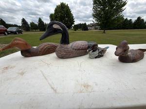 Lot of 4 Vintage Hand Carved Wooden Duck & Goose Decoy Figurines