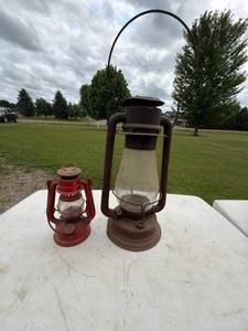 Vintage Kerosene Lanterns including Winged Brand Red Lantern