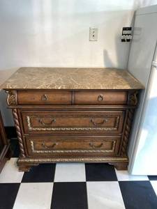 Vintage Marble Top 3-Drawer Accent Chest Traditional Wood Nightstand