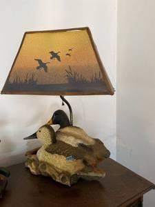 Wildlife Mallard Duck Table Lamp Driftwood Base Scenic Shade See Photos