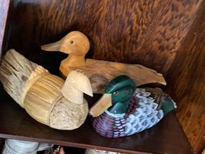 Set of 3 Vintage Hand Carved Wooden Duck Decoys Folk Art Decor