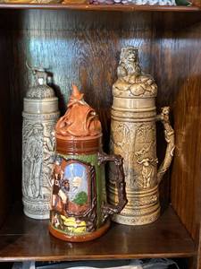 Vintage Ceramic Beer Stein Collection Wizard Lion Stag Relief Mugs