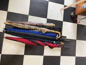 Lot of Assorted Golf & Rain Umbrellas Wood Curved & Straight Handles