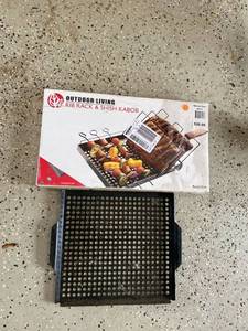 Outdoor Living Rib Rack & Shish Kabob Grill Tray Set 805-F w Box