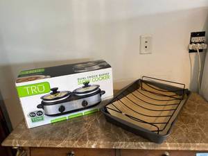 TRU Dual Crock Buffet Slow Cooker & Dish Drying Rack Kitchen Lot