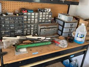 Lot of Assorted Workbench Hardware Parts Organizers & Shop Supplies