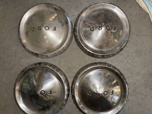 Vintage Ford Dog Dish Poverty Hubcaps Set of 4 Stainless Wheel Covers