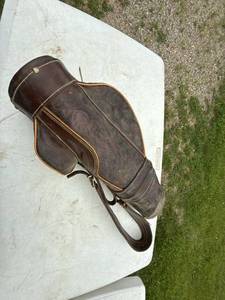 Vintage Tooled Leather Golf Bag Brown Carry Bag With Strap Pockets