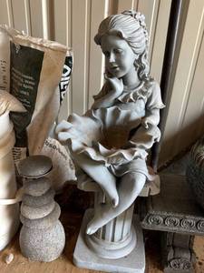 Classical Girl Garden Statue Planter Birdbath Cast Stone Gray Figure
