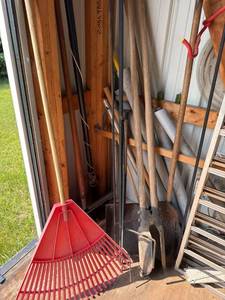 Lot of Assorted Garden Tools & Wrought Iron Yard Decor