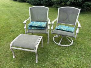 Outdoor Patio Sling Chair Set Swivel Armchair Ottoman & Cushions