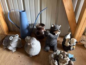 Mixed Garden Decor Lot Animal Figurines Watering Can Planter Pot
