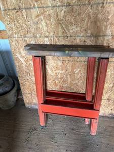 Pair of Folding Metal Sawhorses with Wood Tops Orange Utility Stand
