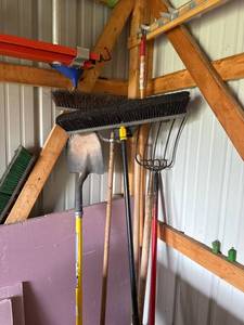Lot of Assorted Long Handle Yard & Barn Tools Shovel Broom Pitchfork