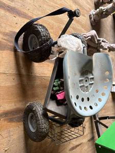 Rolling Garden Scooter Seat Cart w Pneumatic Tires & Basket