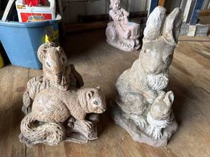 Cast Stone Garden Animal Statues Rabbit and Squirrel Family Decor