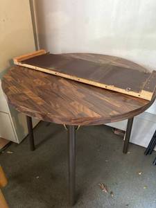 Round Dining Table with Leaf Faux Walnut Laminate Top 36in Good