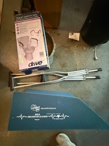Medical Supplies Drive Toilet Safety Rail, Crutches, Leg Wedge, Walking Boot Lot