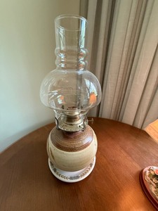 Vintage Miniature Hurricane Oil Lamp Ceramic Base Glass Chimney