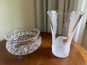 Decorative Glass Vase & Etched Scripture Bowl 2 Pc Lot Good Cond