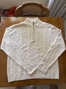 Patrick James Cashmere Quarter Zip Cable Knit Sweater Large Ivory
