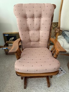 Wood Upholstered Platform Glider Chair Pink Floral Tufted Back