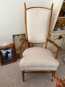 Vintage Danish Modern Style High Back Upholstered Armchair Wood Frame