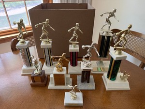 Vintage Bowling Trophy Lot Womens League Awards Mixed Sizes 9 Pcs