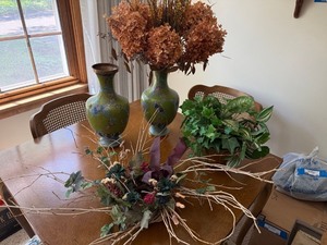 Decorative Home Decor Lot Cloisonne Style Vases Faux Plant Wreath