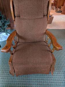Upholstered Wood-Arm Recliner Chair