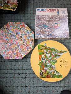 Wheres Waldo, Springbok Minnesota & Stamp Collage Puzzle Mixed Lot