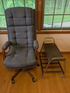 Upholstered Swivel Chair & Rolling Tray Cart