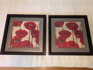 Framed Red Floral Wall Art Pair (Lot of 2)