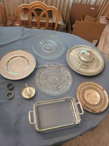 Silverplate Serving Dish & Tray Mixed Lot With Napkin Rings